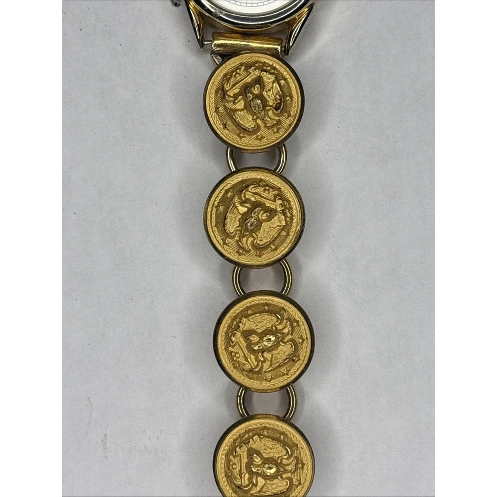 Rare VTG‎ Legacy Gold Tone Watch Navy Officer CPO Button Band Needs Battery